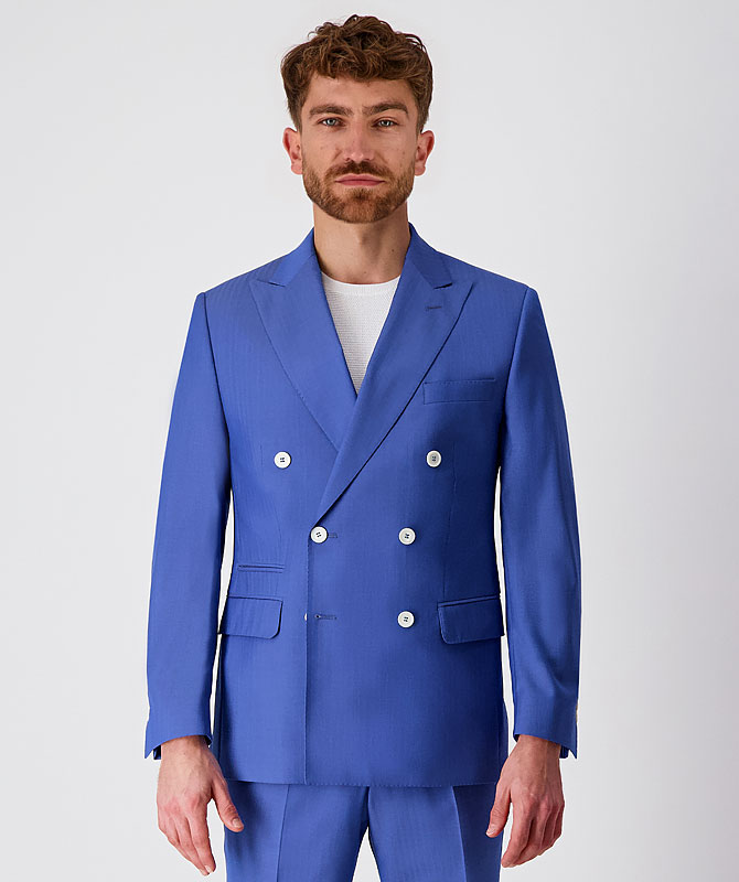 Super 150-Anzug mit hellblauem Fischgratmuster