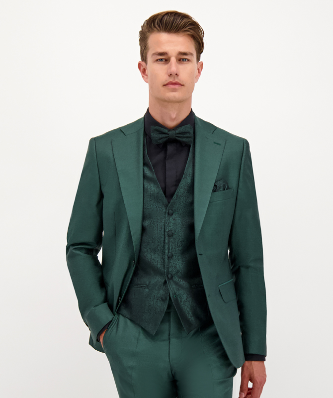 Luxuriöser, grüner Seiden-Anzug