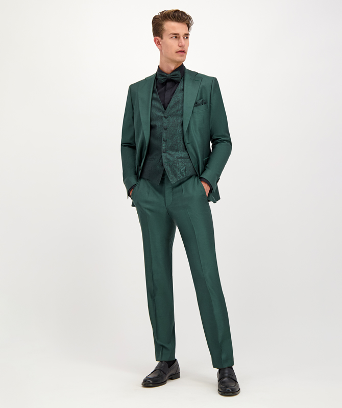 Luxuriöser, grüner Seiden-Anzug