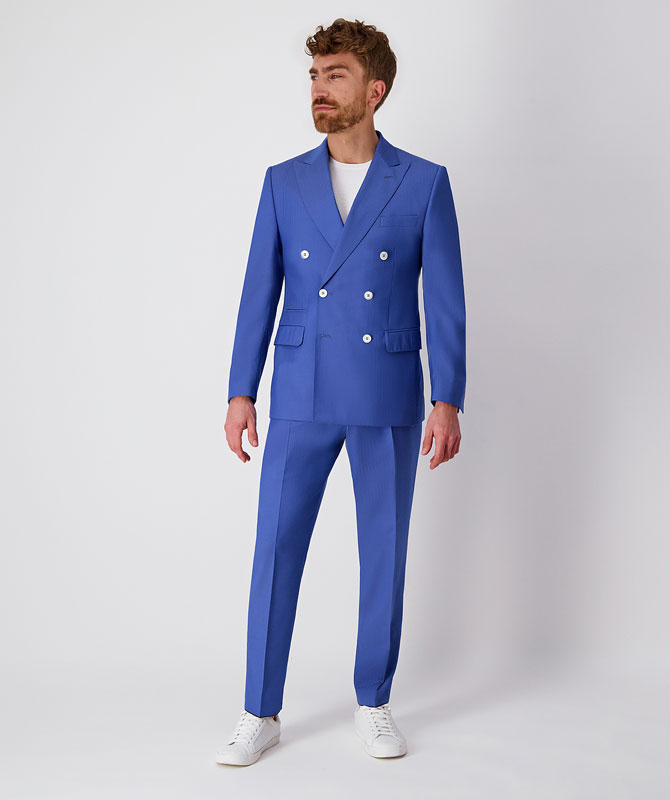 Super 150-Anzug mit hellblauem Fischgratmuster